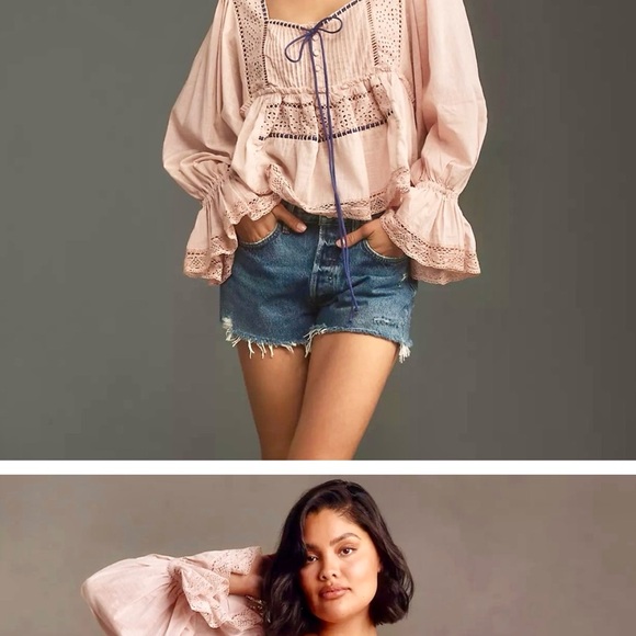 NWT Anthropologie Long-Sleeve Eyelet Peasant Top sz S - Picture 7 of 9